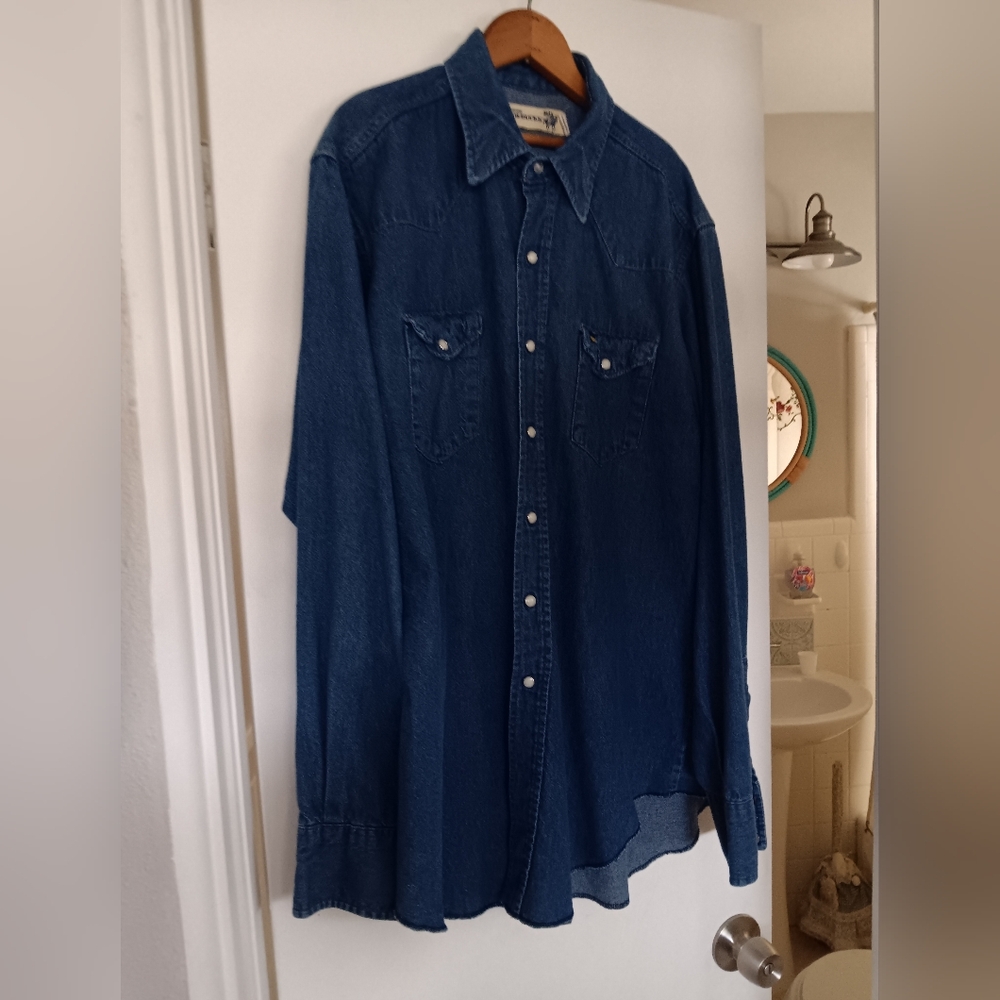 Vintage Roebucks Western Wear Pearl Snap Denim Shirr